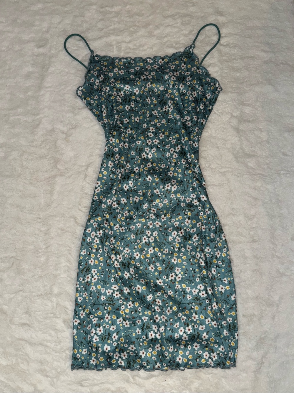 teal floral mini dress